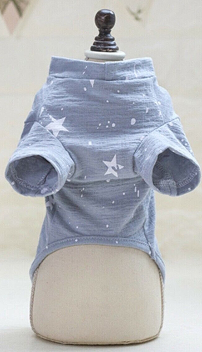 Dog Shirt Tee, Gray, For Small Dogs Star Pattern S, M, L, XL