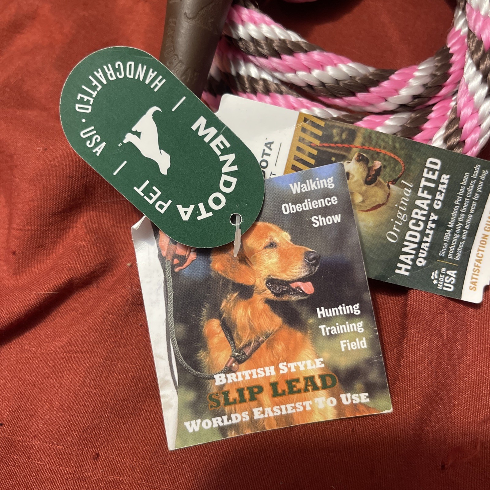 Mendota Dog Puppy Leash British Style Slip Lead Pink Chocolate 1/2”x 6’ 2 Pieces