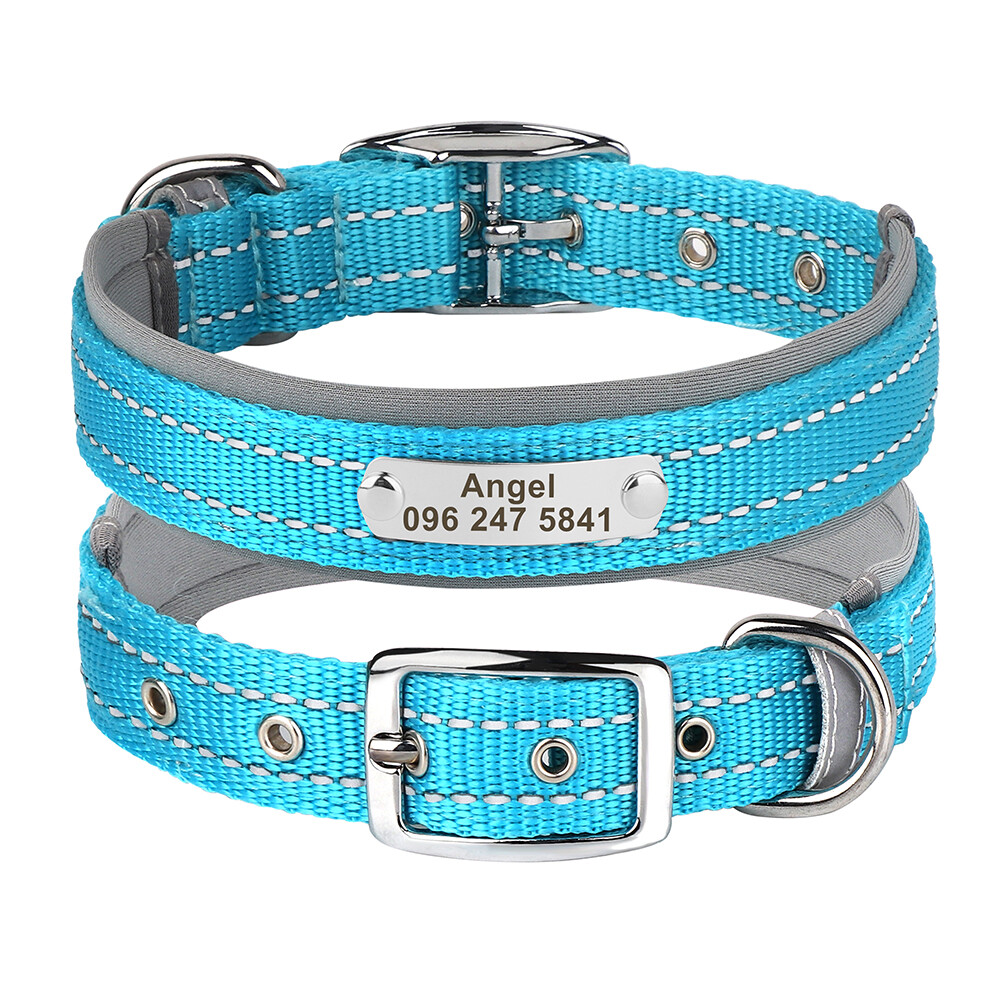 Reflective Nylon Personalized Dog Collar Custom Pet Name ID Tag Adjustable S-XL