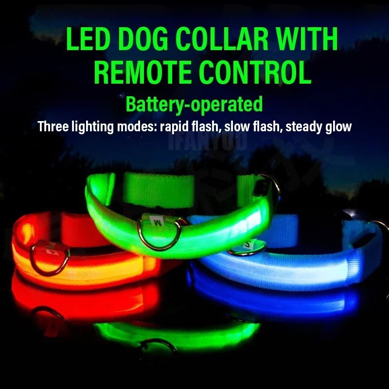 LED Adjustable Dog Collar Blinking Flashing Light Up Glow Pets Safety Waterproof
