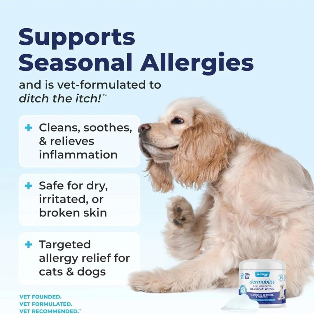 Dermabliss 3-in-1 Medicated Allergy Dog Wipes (50) Anti-itch Cleansing Exp:07/26