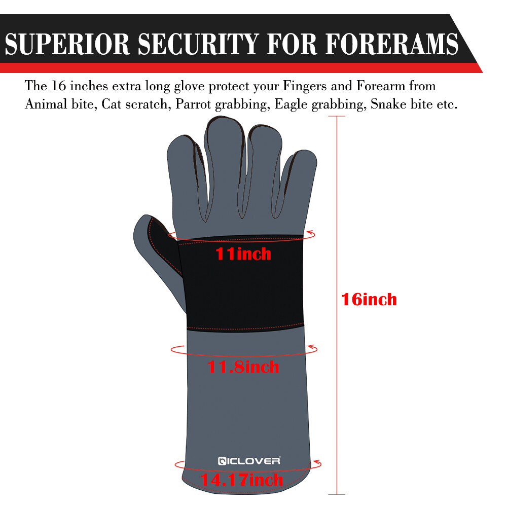 Heavy Duty Snake Animal Handling Scratch Bite Proof Leather Protective Gloves