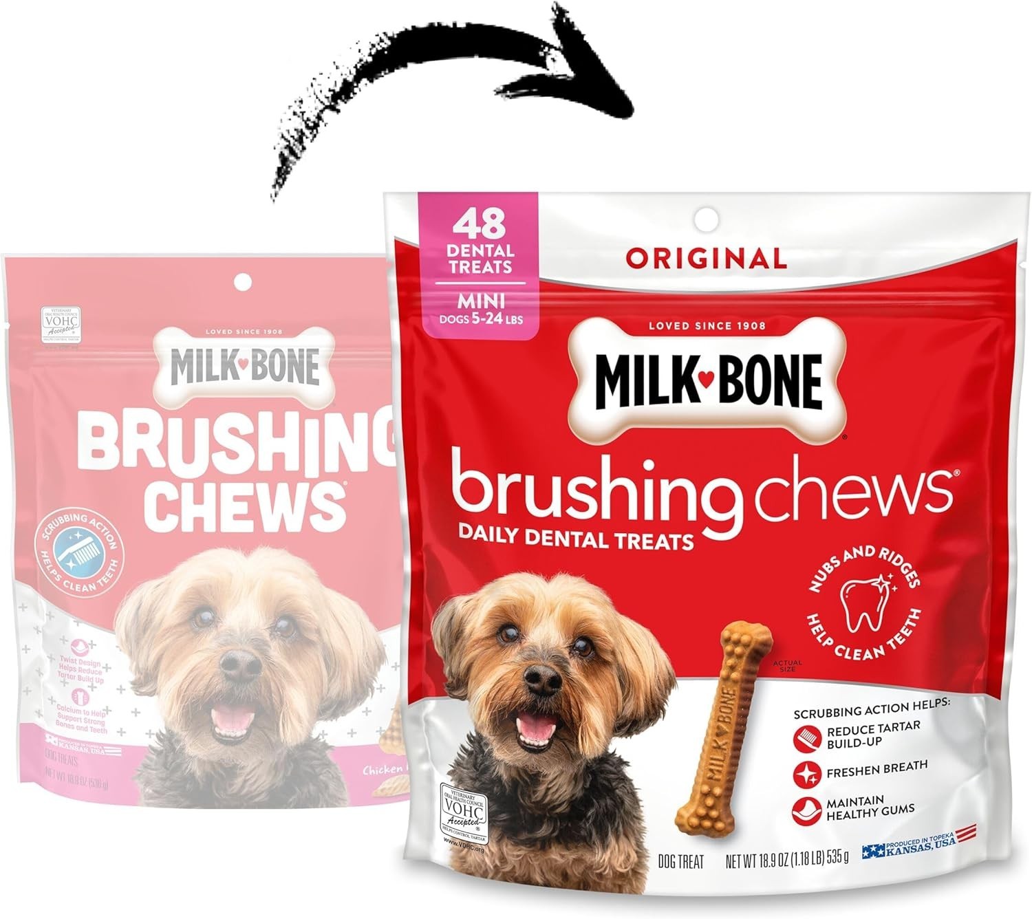 Milk-Bone Brushing Chews Mini Stick Daily Dental Dog Treats 48 counts 18.9oz Bag
