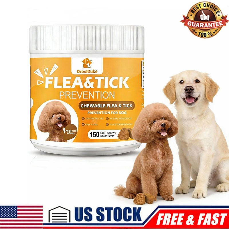 Natural Flea & Tick Prevention Chewable Tablets for Dogs,150 Chews Bacon Flavor