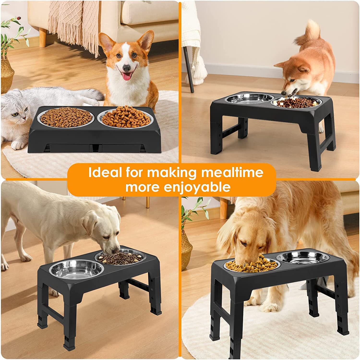 Adjustable Pet Dog Feeder Bowl Elevated Raised Stainless Steel Food Water Stand