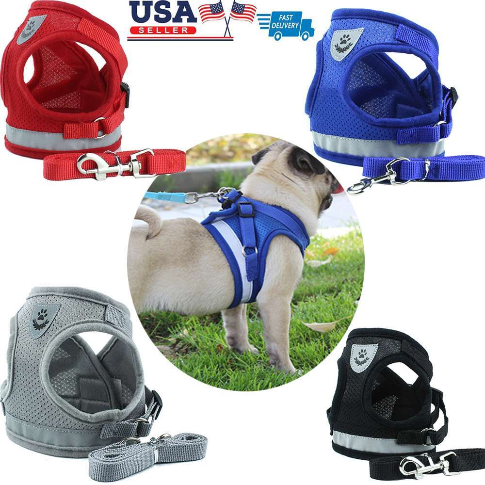 Dog Harness Chihuahua Pug Pet Control Mesh Walk Collar Vest Harnes and Leash Set