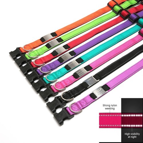 Personalized Nylon Reflective Dog Collar Engraved Custom ID Tag Name/Number