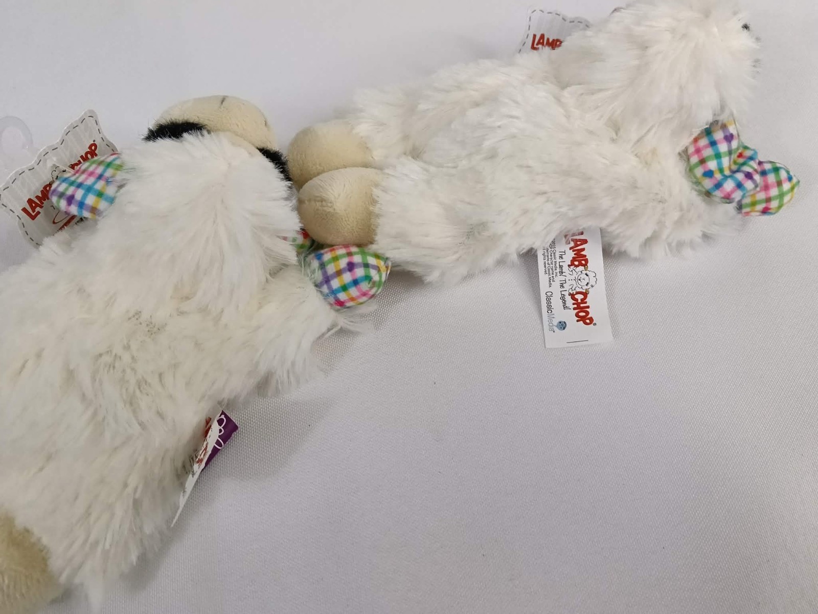 2-Pack Lamb Chop Plush Dog Toy 6″ Plaid Checked Rainbow Small Squeaky Flannel