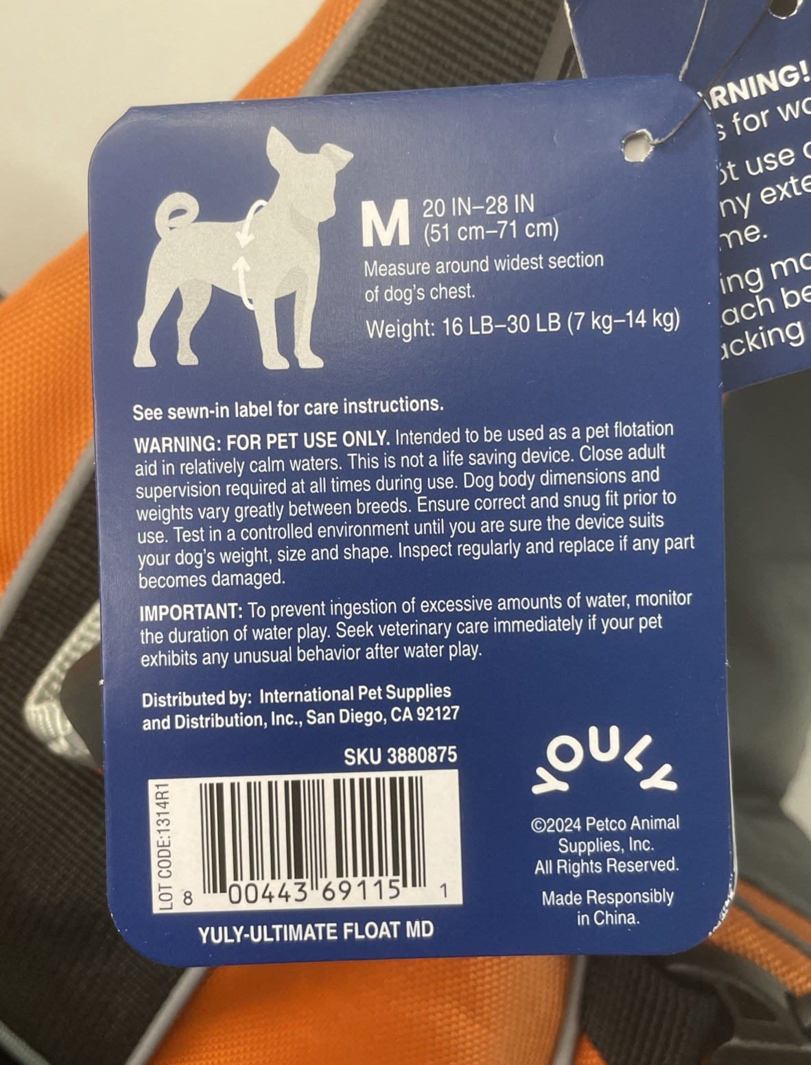 NWT Dog Life Jacket Vest Floatation Device Medium YOULY ORANGE HIGH VISIBILITY