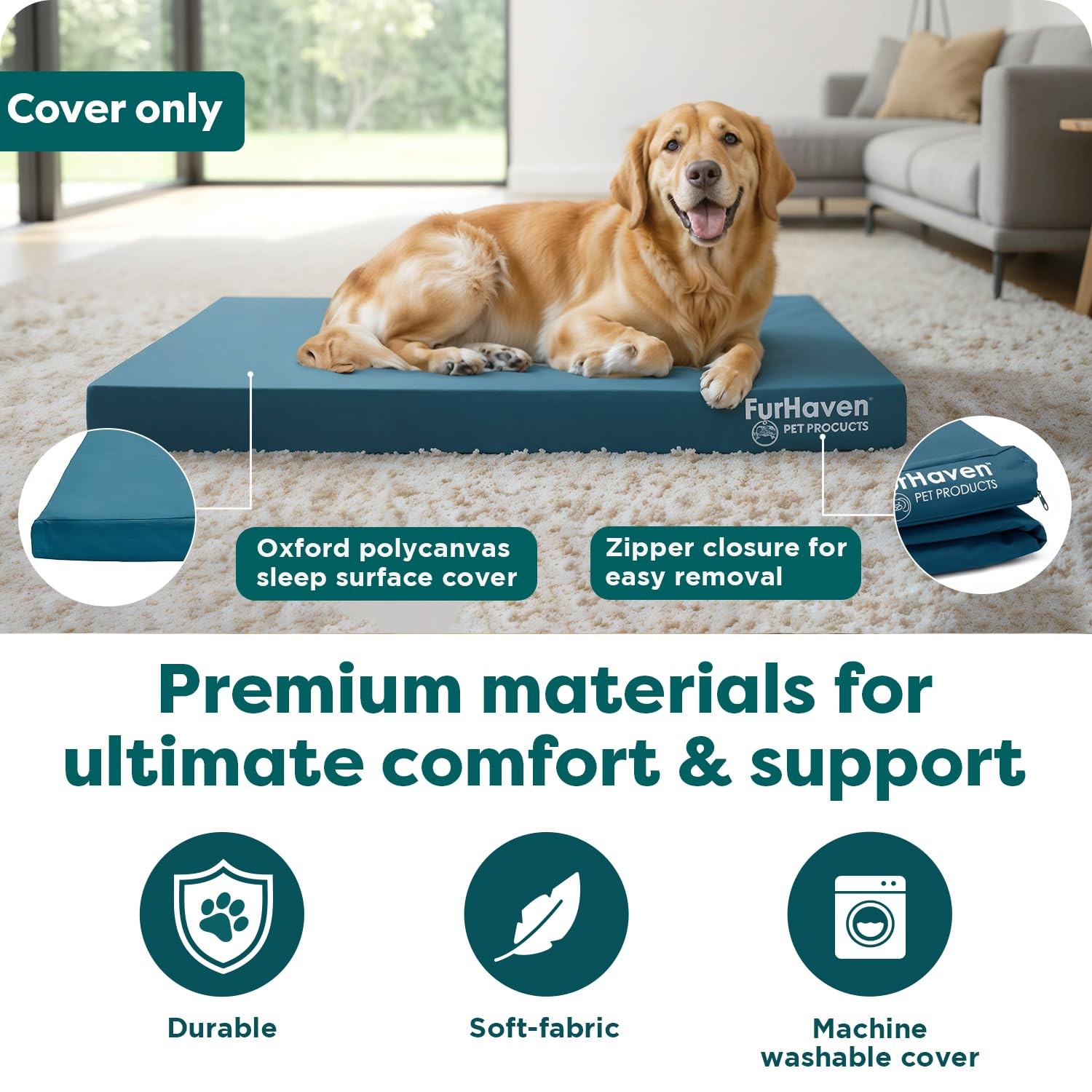 Furhaven Replacement Dog Bed Cover Jumbo (X-Large) (Pack of 1), Deep Lagoon