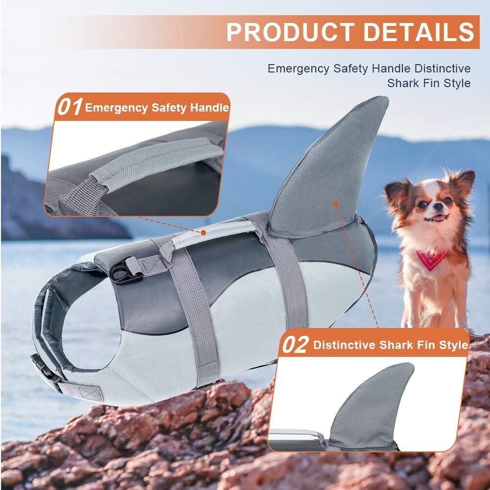 Pet Dog Life Jacket Puppy Swimming Float Safety Vest Adjustable w/ PULL Handle