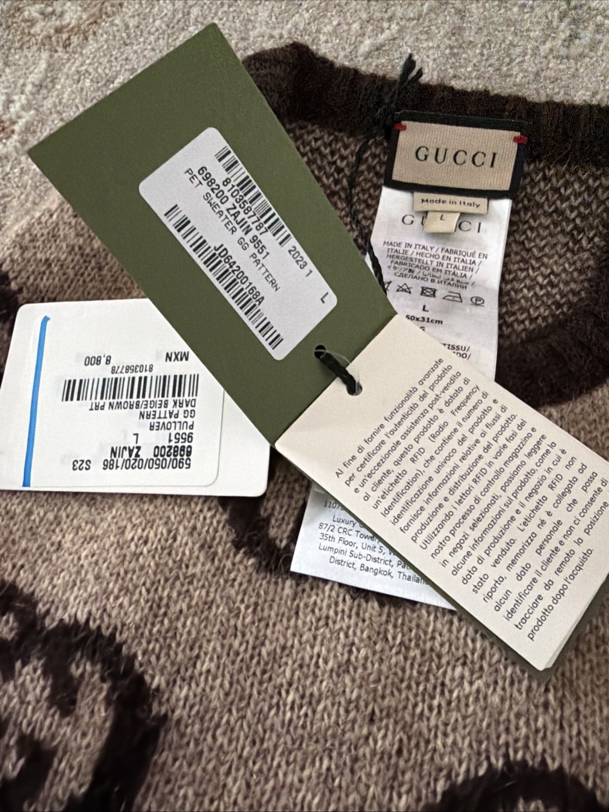 New 2026 Authentic Gucci GG Jumbo Logo Dog Sweater Clothes Tan Brown Size L