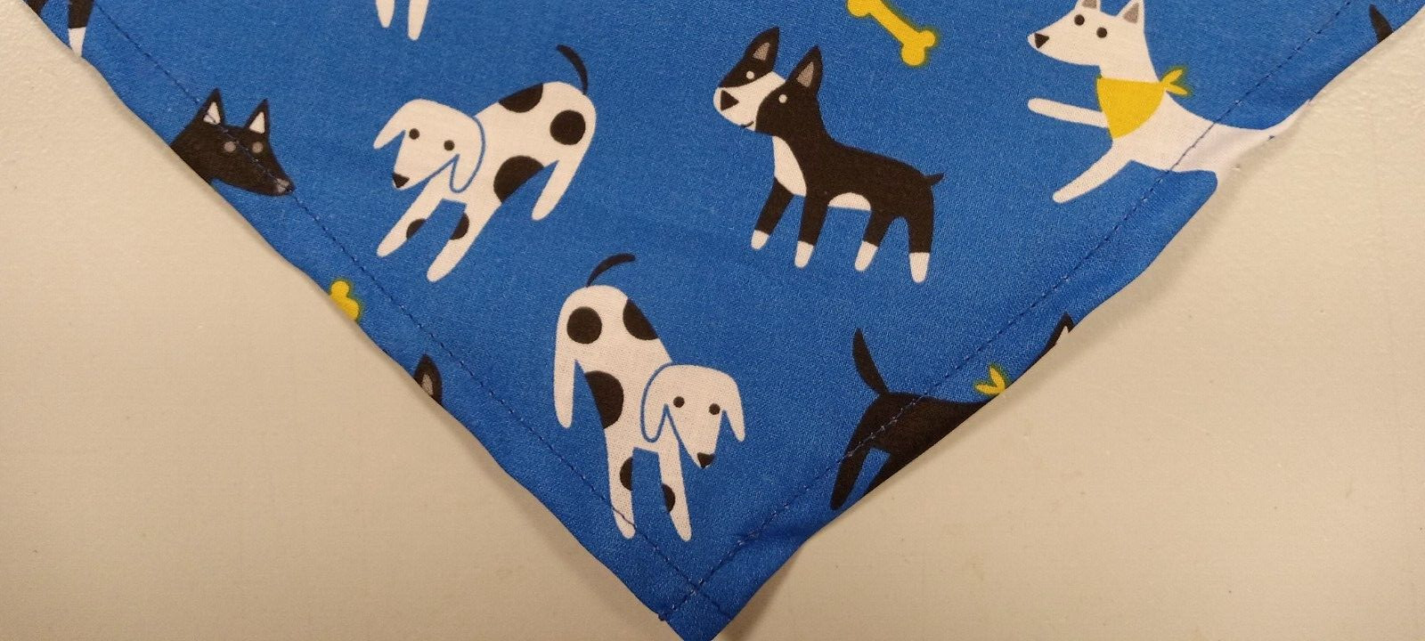 Dog Bandana/Scarf, Tie/Slide On, Playful Dogs, Blue, Bones, XS, S, M, L