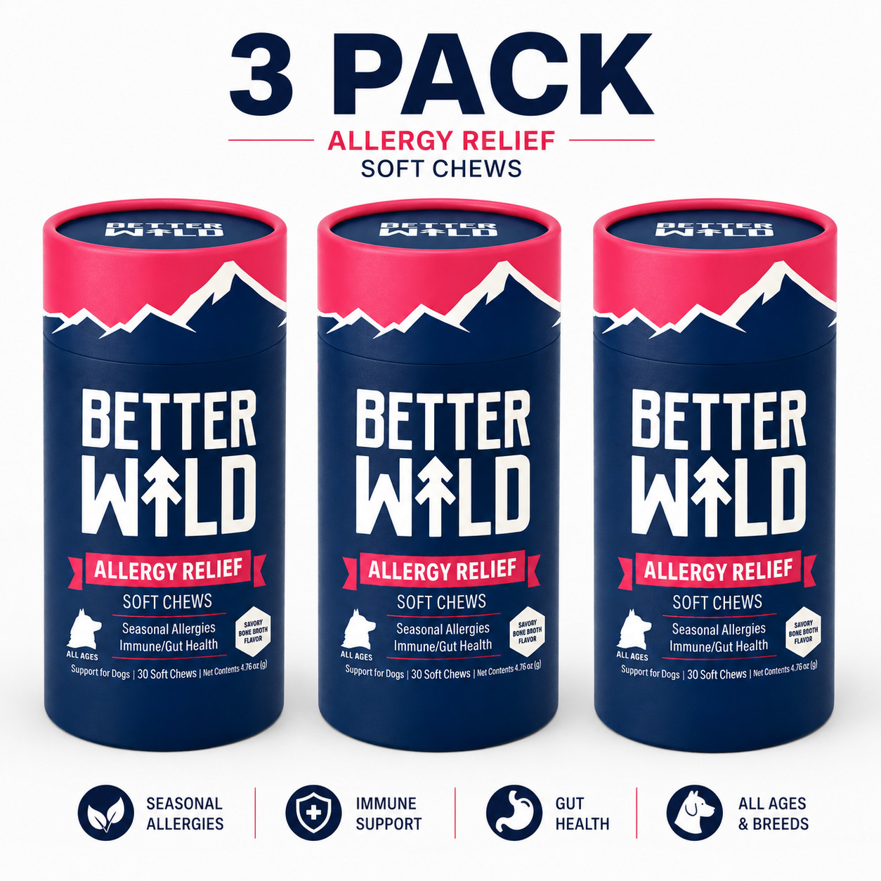 Better Wild Dog Allergy Relief Soft Chews 30ct x3 (90 Chews) Full 90-Day Supply
