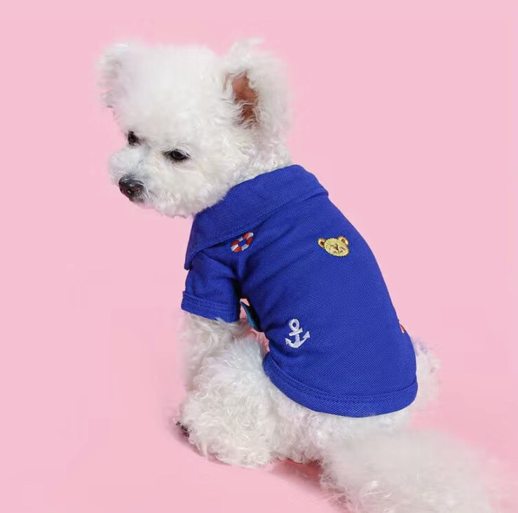 PetCircle Blue Sailor Embroidered Polo Short Sleeve Shirt Small Dogs BUST 16.56″