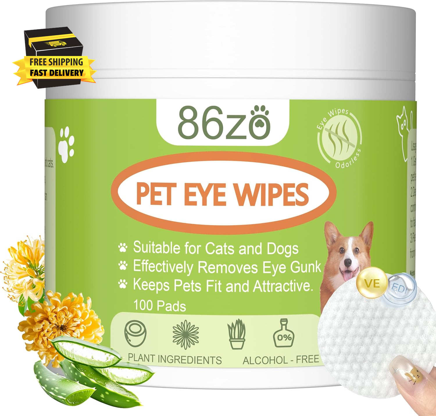Eyes Wipes for Dogs & Cats – Gently Remove Tear Stain, Debris, Discharge, Crust