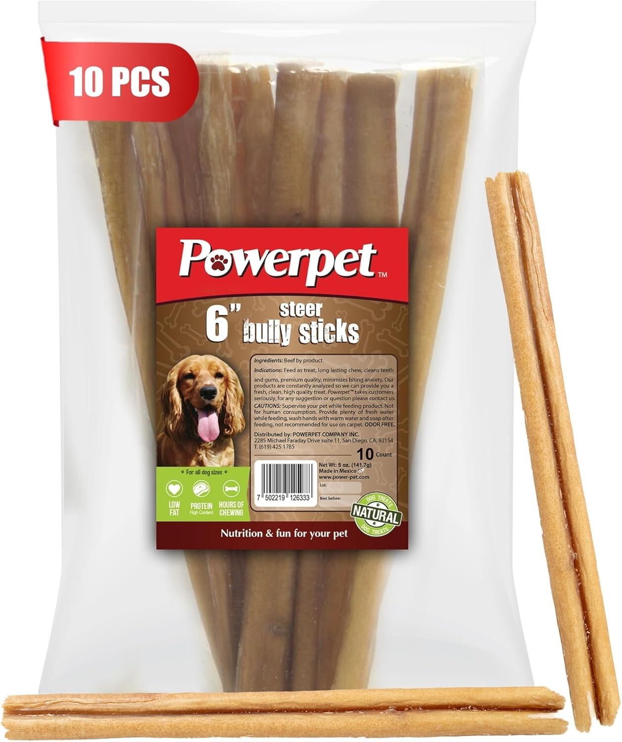 Powerpet- All Natural Bully Sticks Steer “Thin” 6inch-BRC CERTIFIED