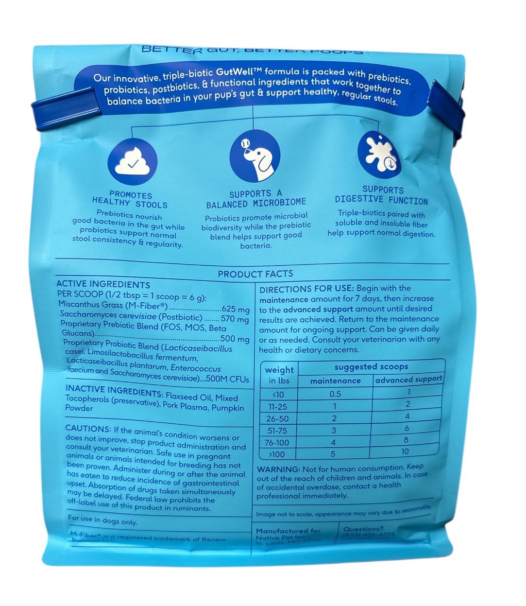 Native Pet GutWell Power Poop – Digestive Enzymes & Fiber, 60 Scoops
