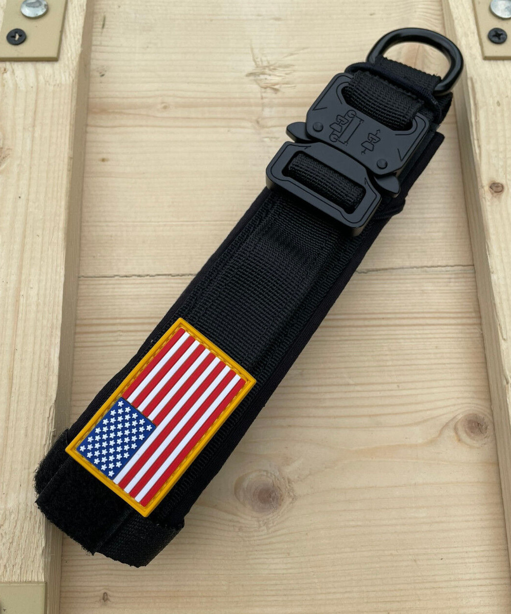 American Flag Tactical Dog Collar Service Canine Training K9 Metal American Flag