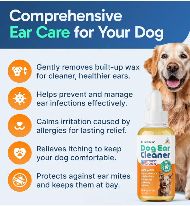 Ear Clear, Natural Dog Ear Cleaner and Infection Treatment for Dogs, Dog Drops