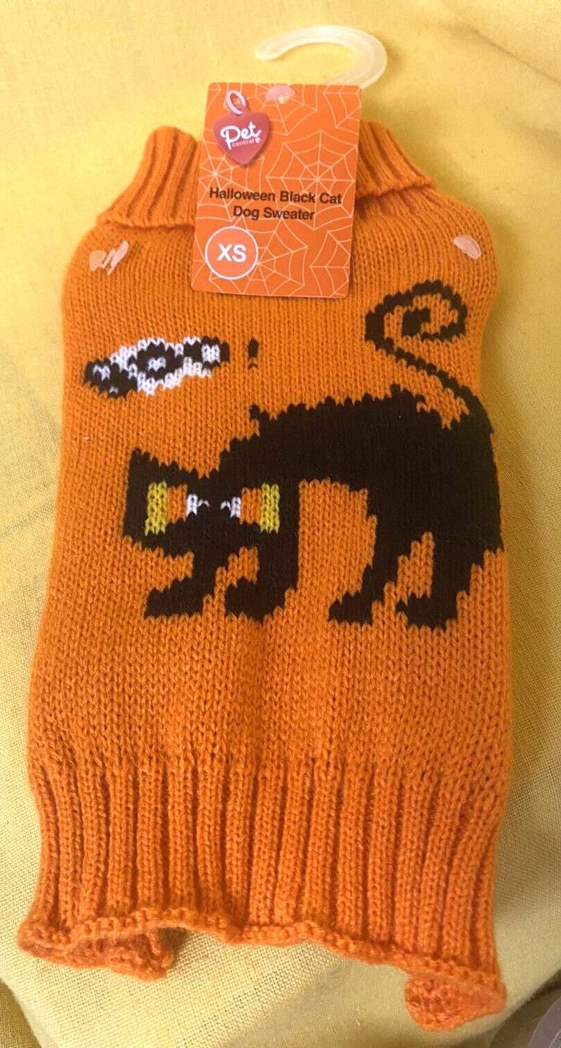 Pet Central BLACK CAT & DINOSAUR Dog Sweater Size Xtra Small (Lot of 2)
