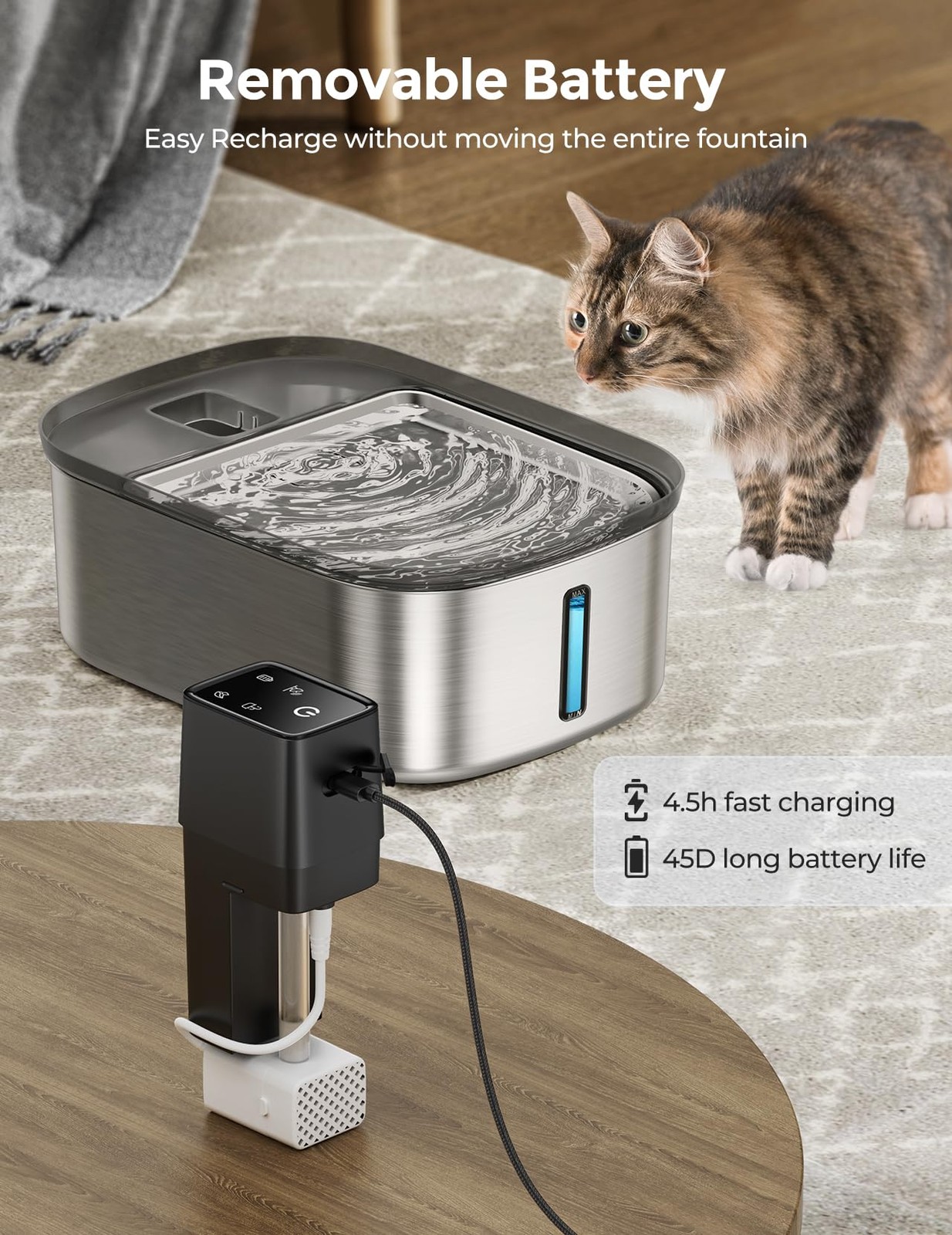 7.5L Stainless Steel Dog Water Fountain for Large Breeds – Wireless Design