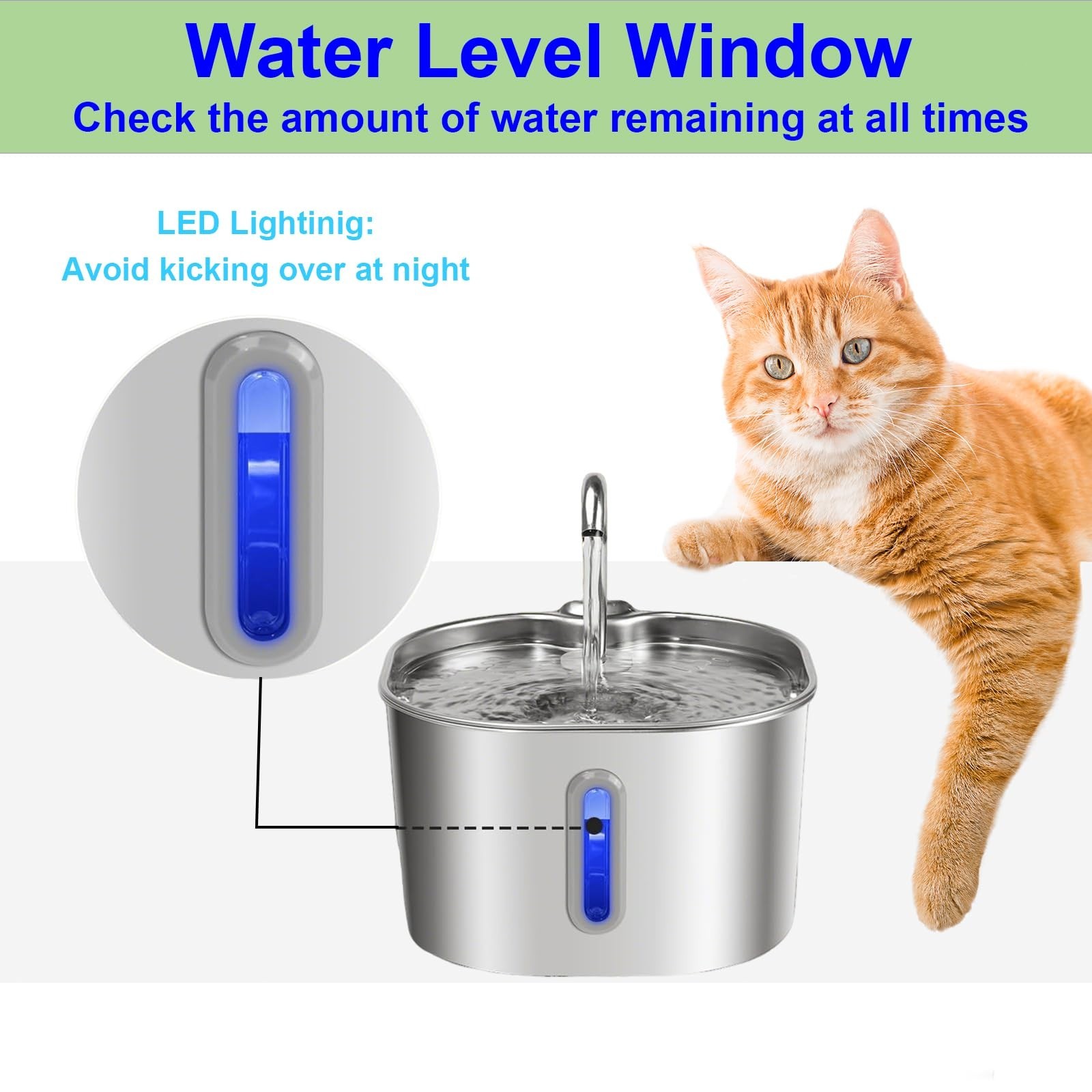 Cat Water Fountain Stainless Steel 74oz/2.2L Automatic Pet Dog Water Fountain