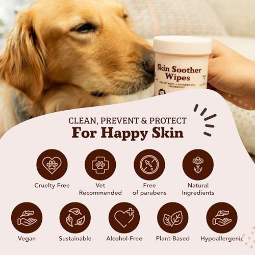 Natural Dog Company Skin Soother Wipes, Hypoallergenic Dog Moisturizer for Dry