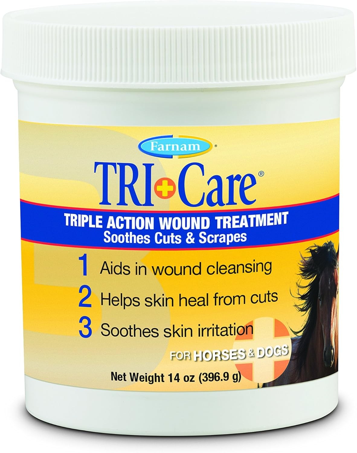 Farnam TRI-Care Triple Action Wound Treatment Horses Dogs Cuts Scrapes Heal 14oz
