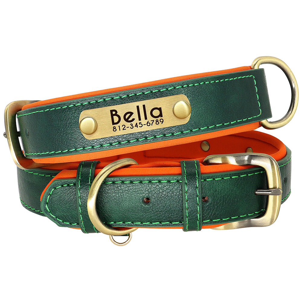 PERSONALIZED Soft Leather Dog Collar Custom Puppy Cat Name Free Engraved XS-XL