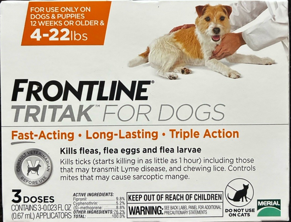 Frontline Tritak for Dogs 4 – 22 lbs Flea & Tick Control 3 Doses New Sealed