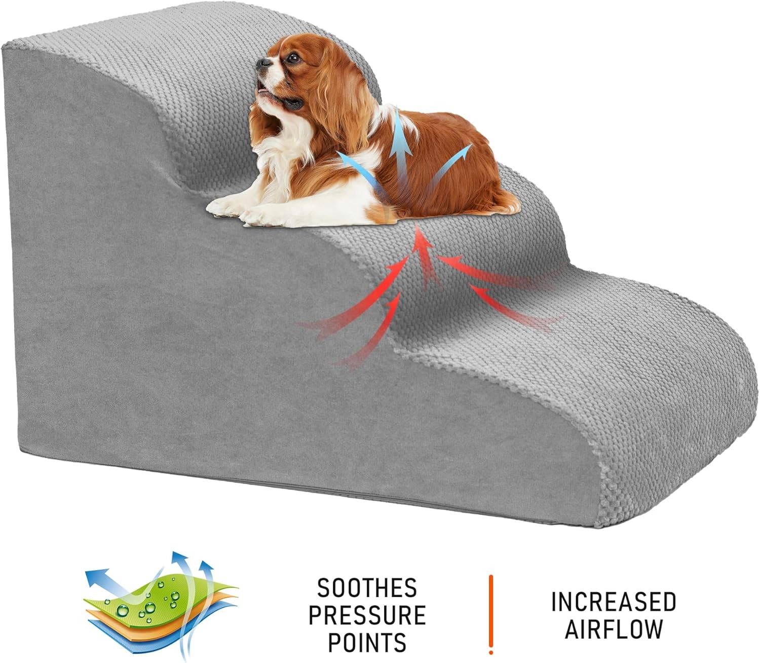 3 Step Stairs for Sofa & Chair NonSlip Sturdy Pet Steps Dogs Cats GREY