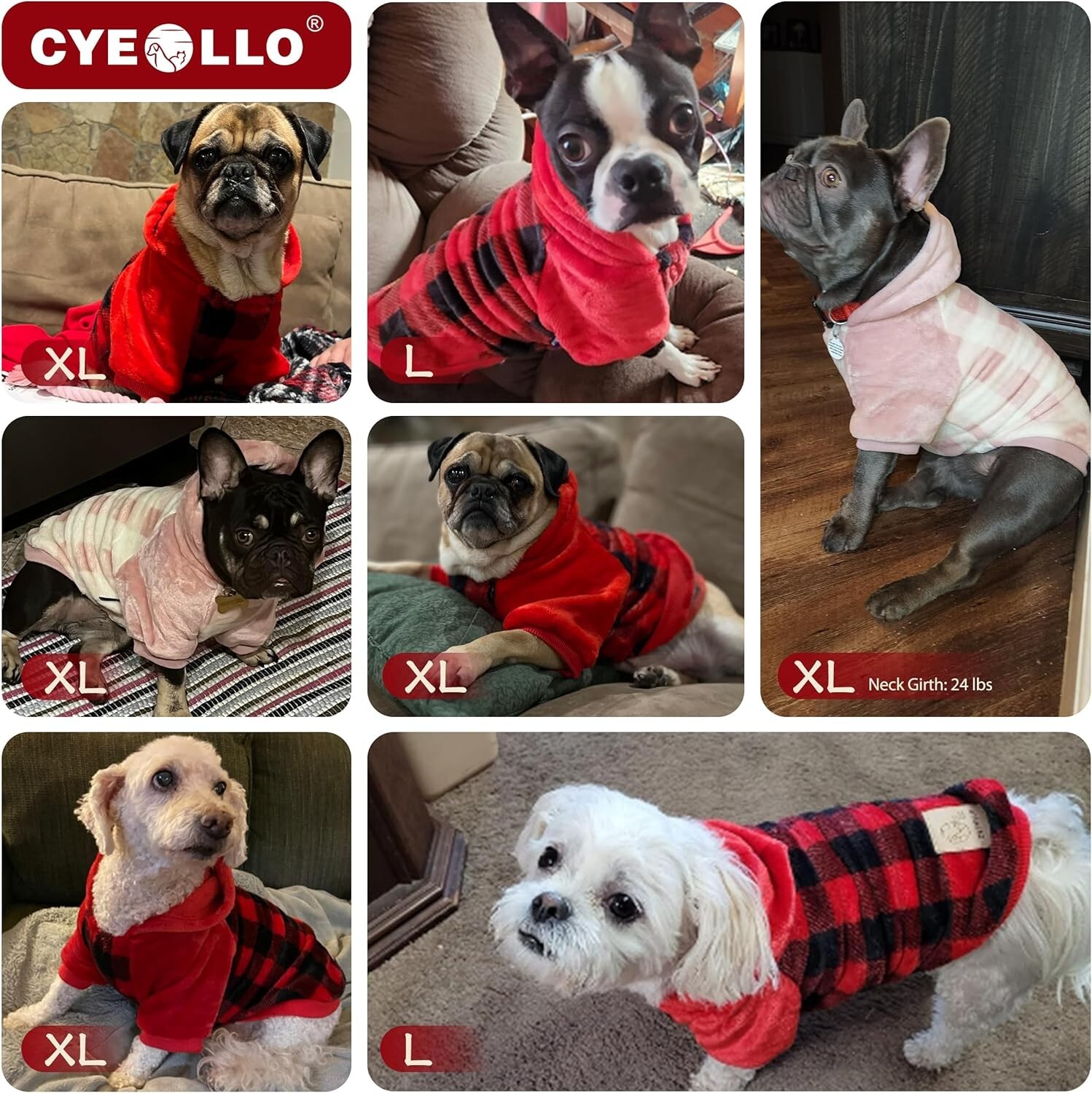 Dog Sweater Hoodie Warm Flannel Sweatshirt Thermal Buffalo Plaid Winter Coat