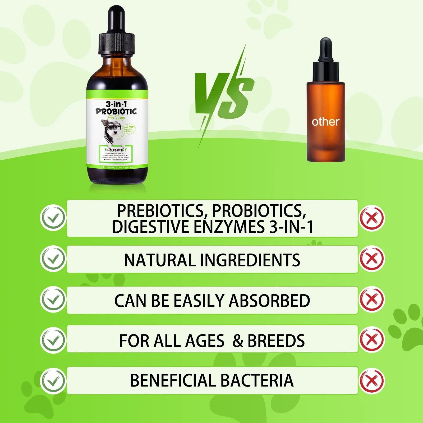 Probiotic for Dogs, Natural 3 in 1 Relieve Diarrhea, Supports Gut, Itchy Skin