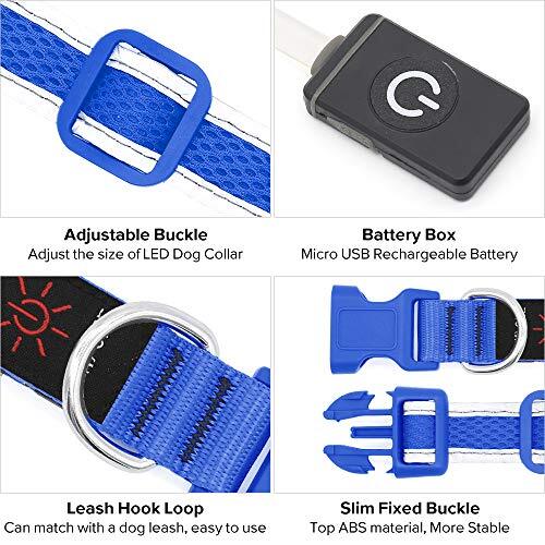 LED Dog Collar, Light Up Dog Collar USB Rechargeable, Assorted Colors , Sizes