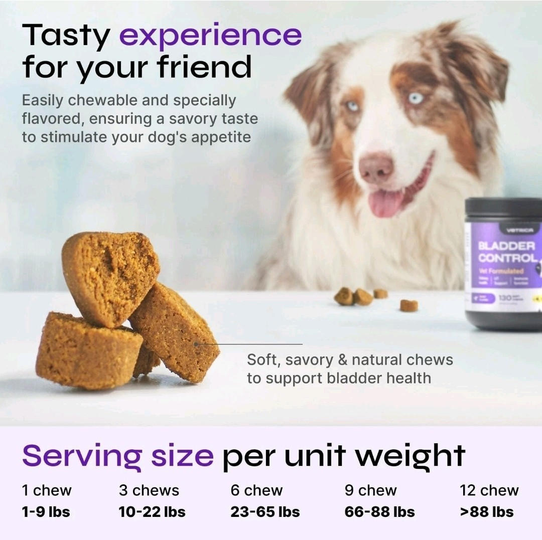 Vetrica Bladder Control for Dogs – 130 count – Duck Flavor – NEW