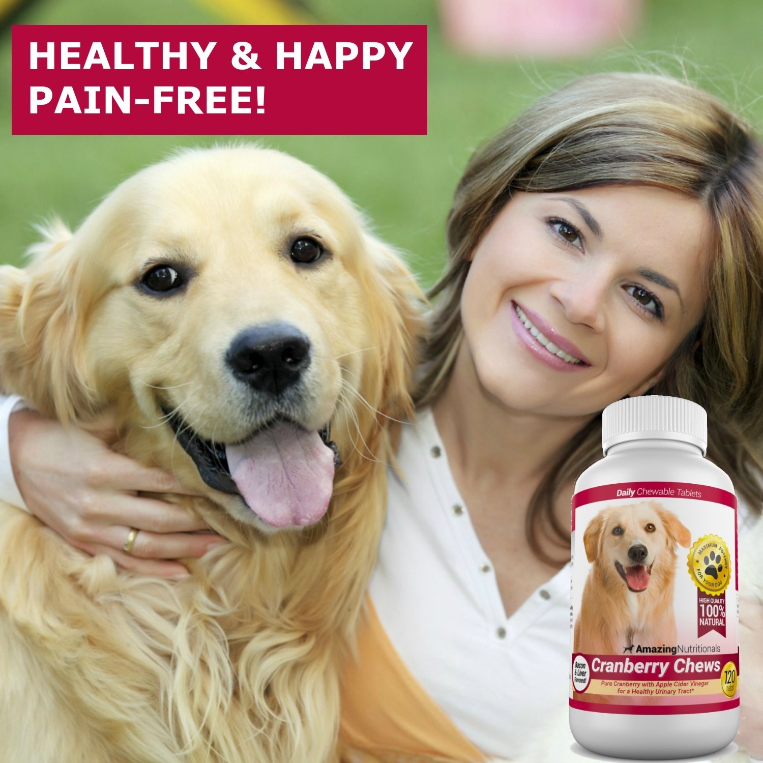 Amazing Cranberry for Dogs – Eliminates UTI Pain, Tasty Bacon Flavored Chews