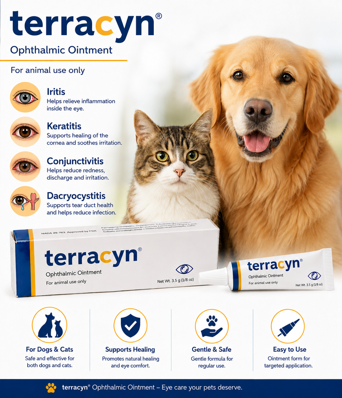 Pet Eye Care Cream for Cats, Dogs, Horses & Birds – Soothes Red/Watery Eyes, Lub