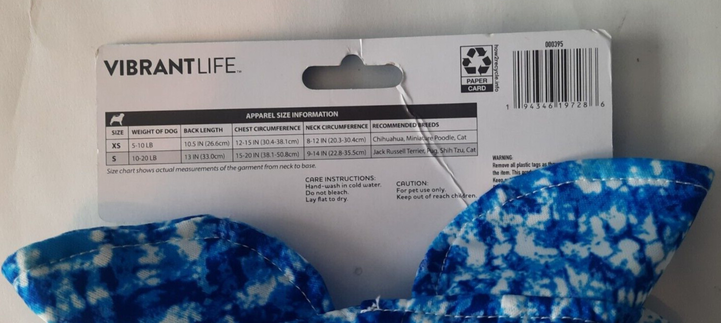 Vibrant Life Cat Dog Pet Clothes Blue And White Size S 10-20 Lb