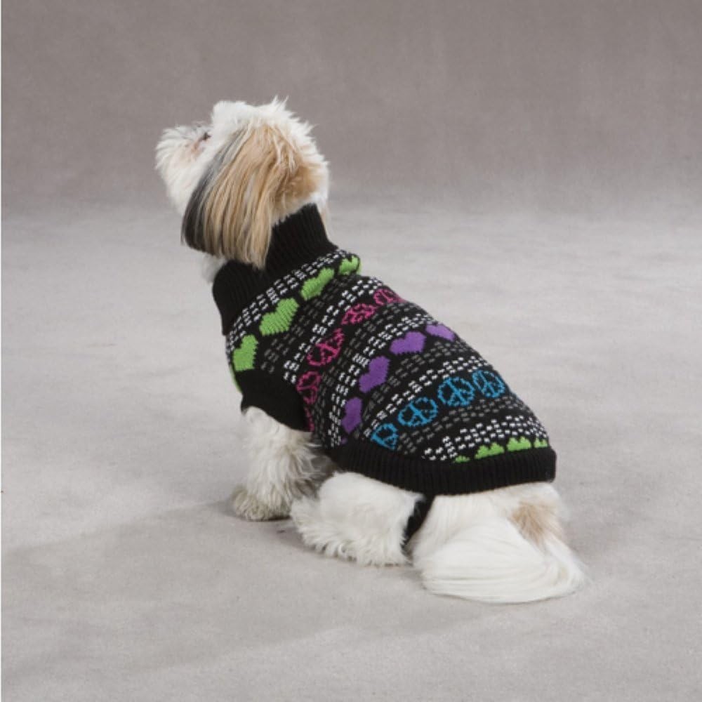 East Side DOG Sweater Warm Hearts Print Dog Sweater, X-Small, Black