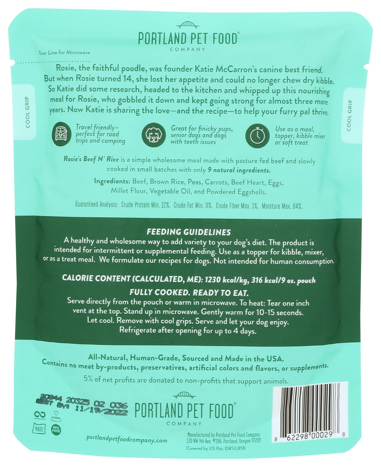 Portland Pet Food Company, Homestyle Dog Meal Rosies Beef 9 Ounce (Pack of 1)