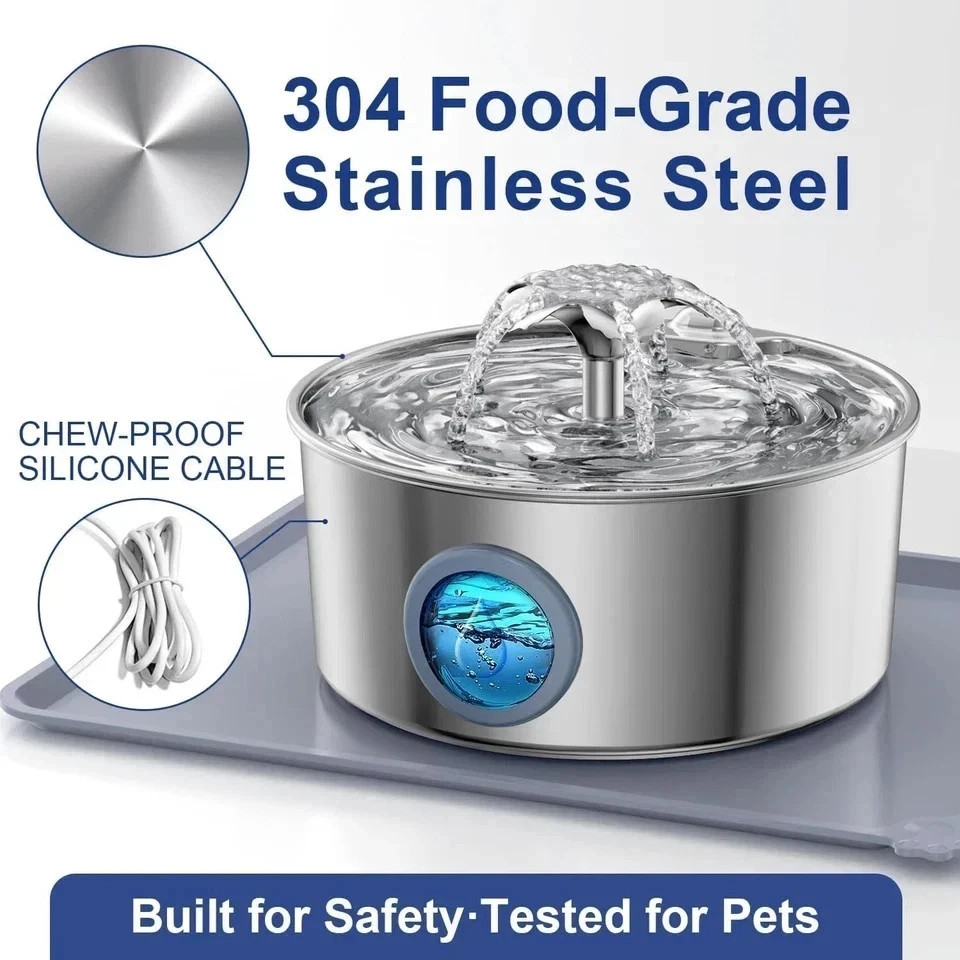 Stainless Steel Cat Water Fountain 3.2L Pet Drinking Fountain Dispenser for Cats