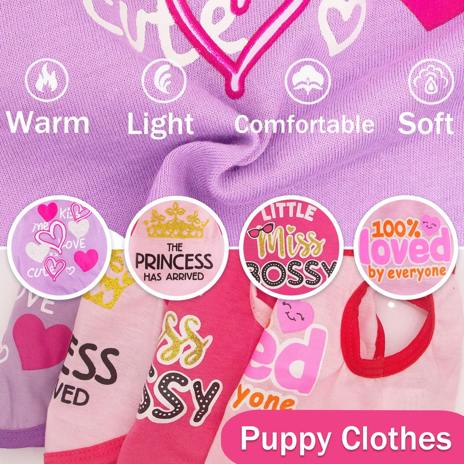 4 Pieces Chihuahua Clothes Cute Dog XX-Small, Purple,Rose,Pink,Light Pink