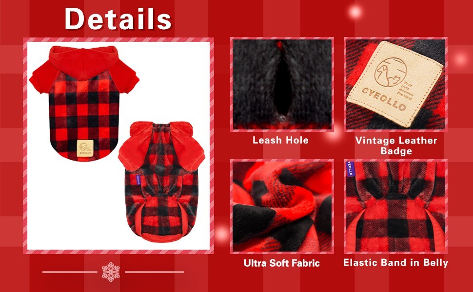 Dog Sweater Hoodie Warm Flannel Sweatshirt Thermal Buffalo Plaid Winter Coat