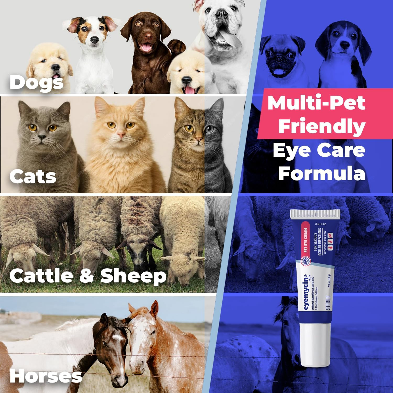 EYEMYCIN Pet Eye Health for Dogs, Cats, Cattle, Sheep, Horses, Birds and Puppies