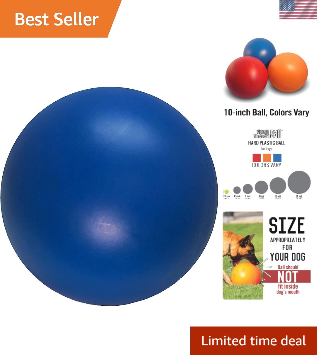 Durable USA-Made Dog Ball – Virtually Indestructible 10-Inch Outdoor Toy