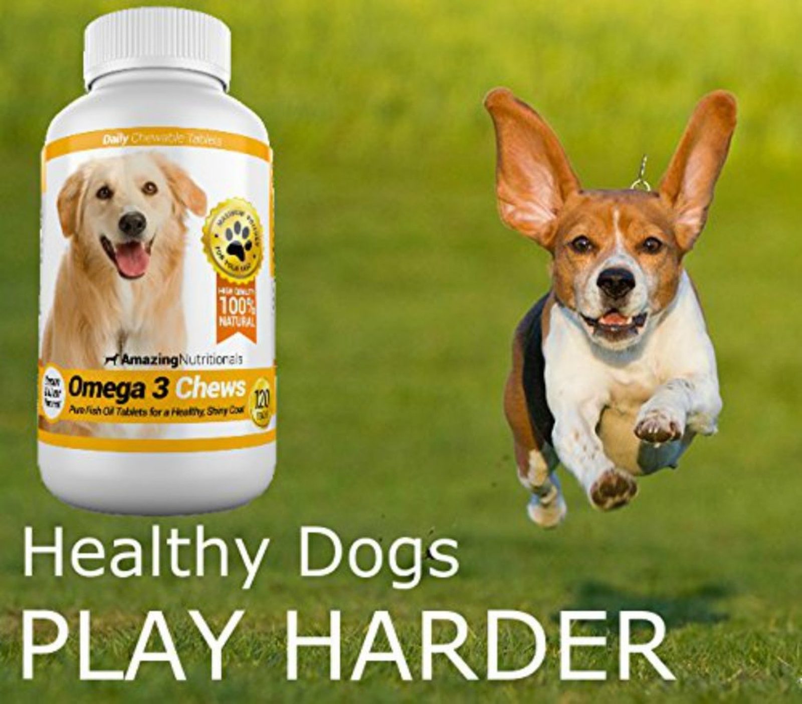 Amazing Omega 3 for Dogs – Shiny Coat, Less Itching, Tasty Bacon Flavored Chews