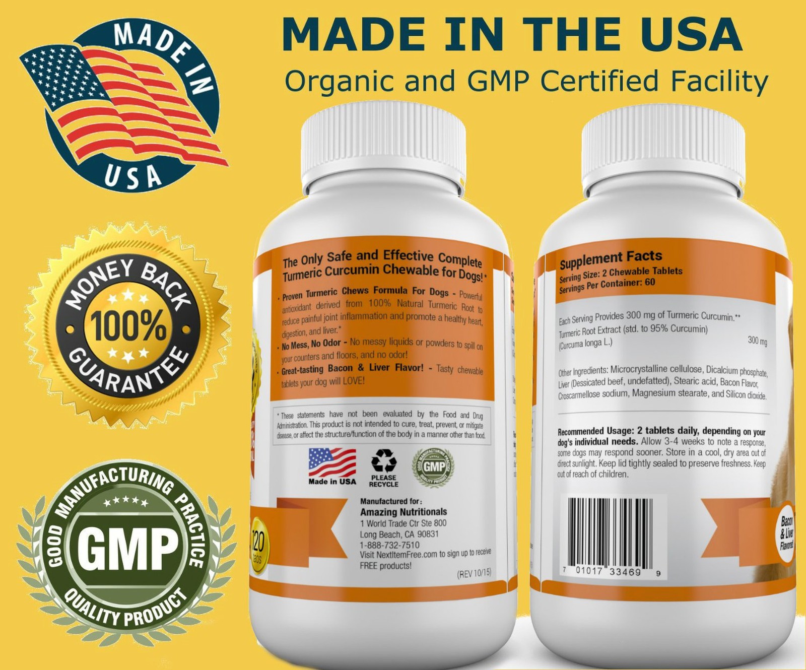 Amazing Turmeric for Dogs Curcumin Pet Antioxidant, Eliminates Joint Pain Inf…