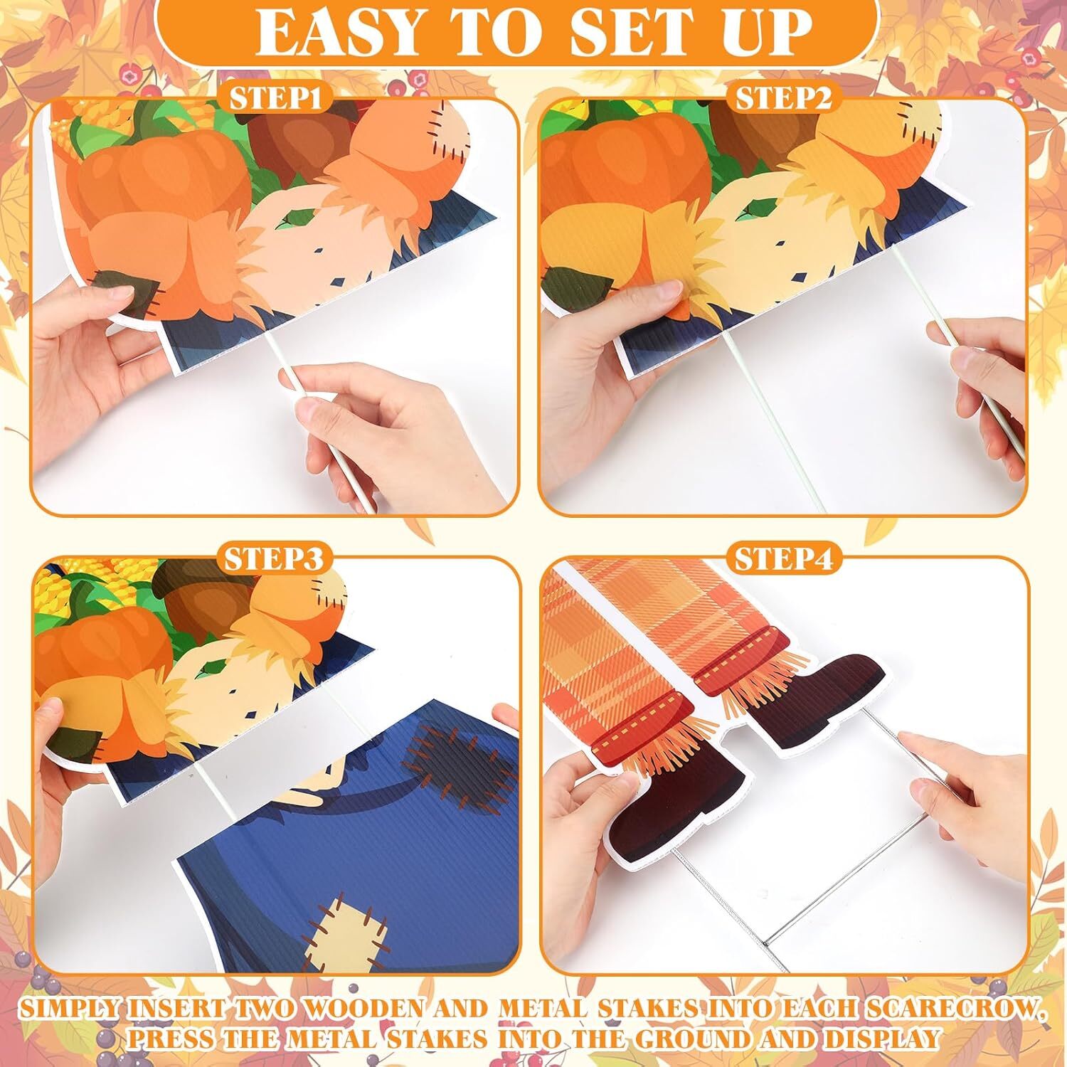 4 Pieces Thanksgiving Scarecrow Yard Stake Fall As Shown in Picture