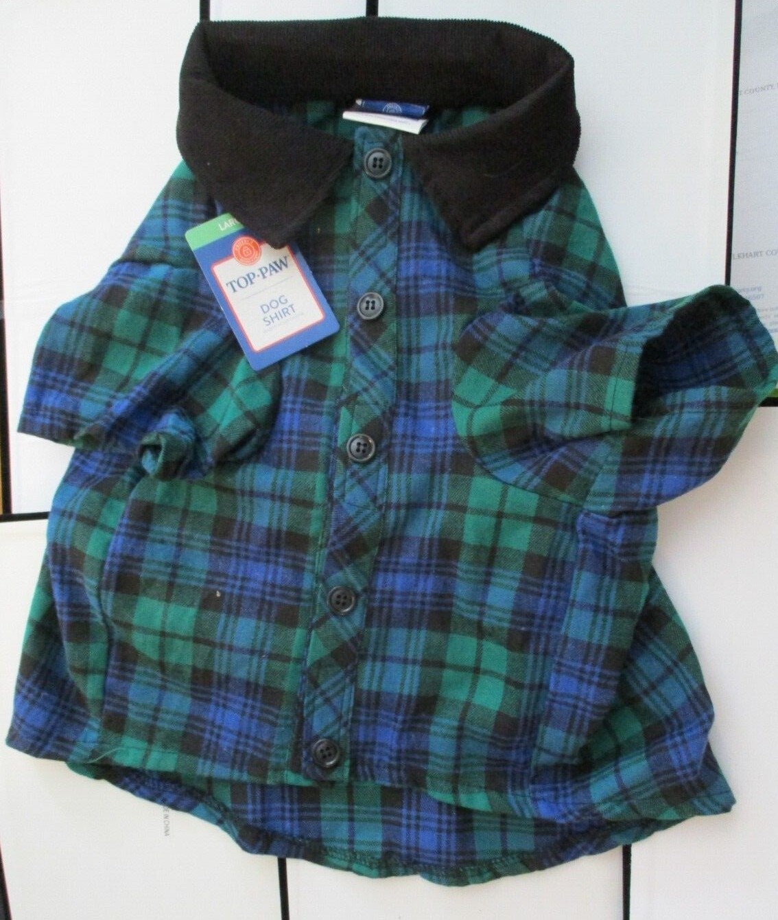 Top Paw Dog Shirt Blue Green Plaid Flannel – New – Large